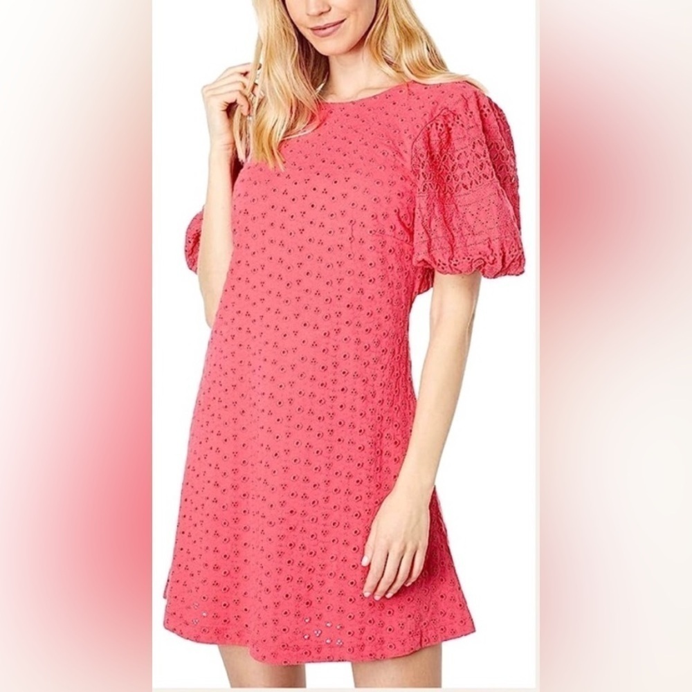 Free People Apricot Rose Eyelet Mini Dress in Strawberry Spritz Womens Sz Medium